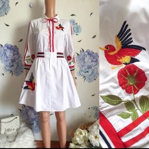 Turn Down Collar Embroidered Dress